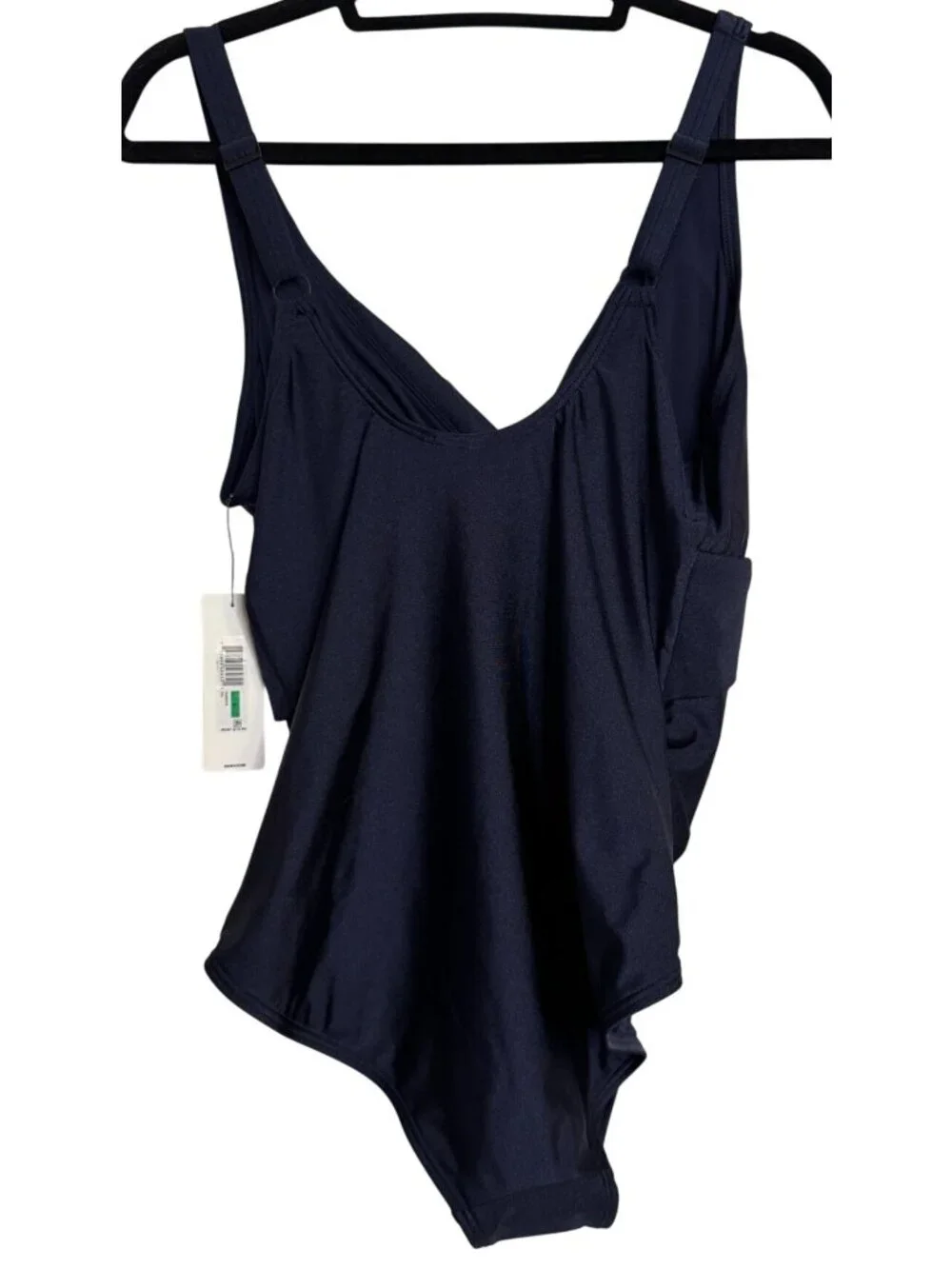 DKNY Shirred Keyhole Size Large Navy One Piece Swim Suit Padded NWT $80 - Picture 3 of 9